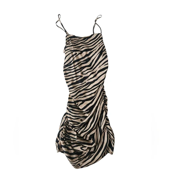 NWT FOREVER21 Zebra Print Shirred Strappy Mini Dress | SZ L - Picture 3 of 10